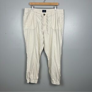 American Eagle linen cotton blend ivory drawstring waist jogger pants, size 16.